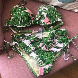 Pink and green palm print bikini